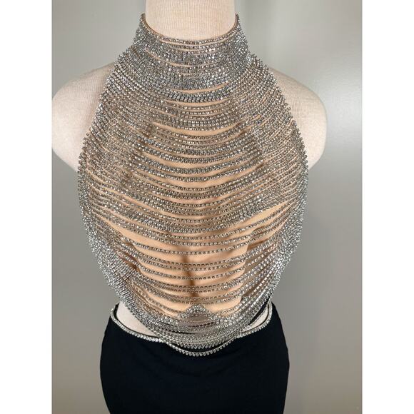 Sau Lee Zara Crystal Embellished Halter Neck Two Piece Maxi Dress Set Size 8 - Picture 5 of 9